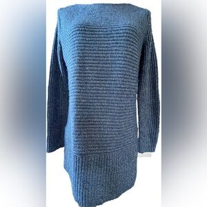 Rafaella Blue Crew Neck Sweater with Textured Ribbing size S